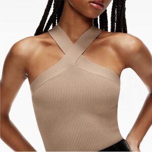 Aritzia Babaton Sculpt Knit Cross Halter Tank Top